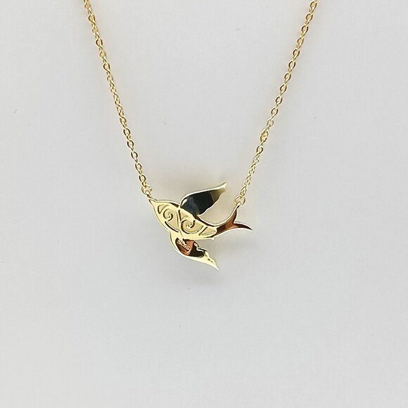 Bird Jade Sterling Silver 14k Gold Plated Necklace, Natural White Nephrite Jade - Picture 8 of 9